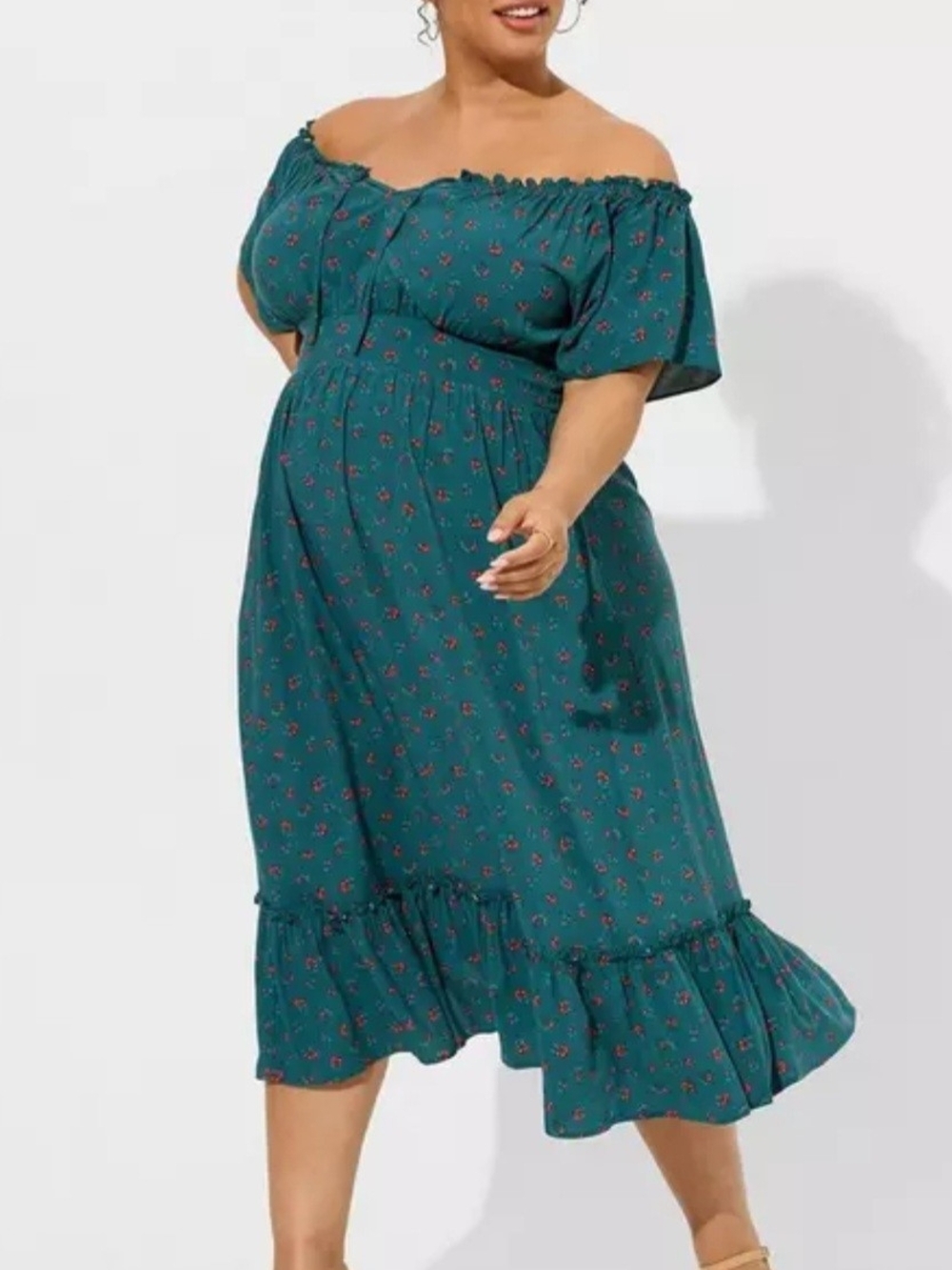 torrid Teal Off-Shoulder Floral Midi Dress